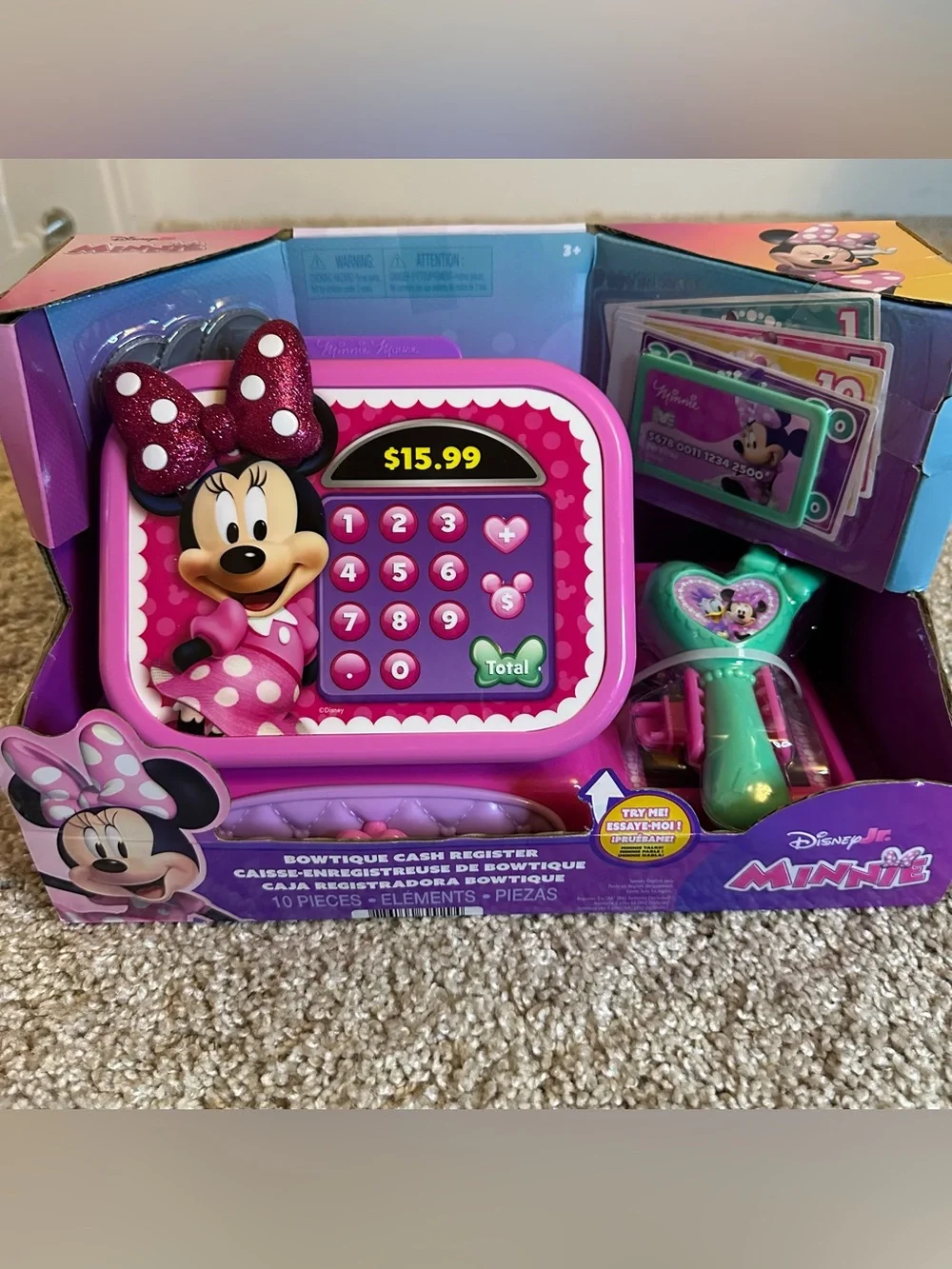 Disney Jr Minnie Bowtique Cash Register Play Set Pink With Sounds 10pcNEW IN BOX